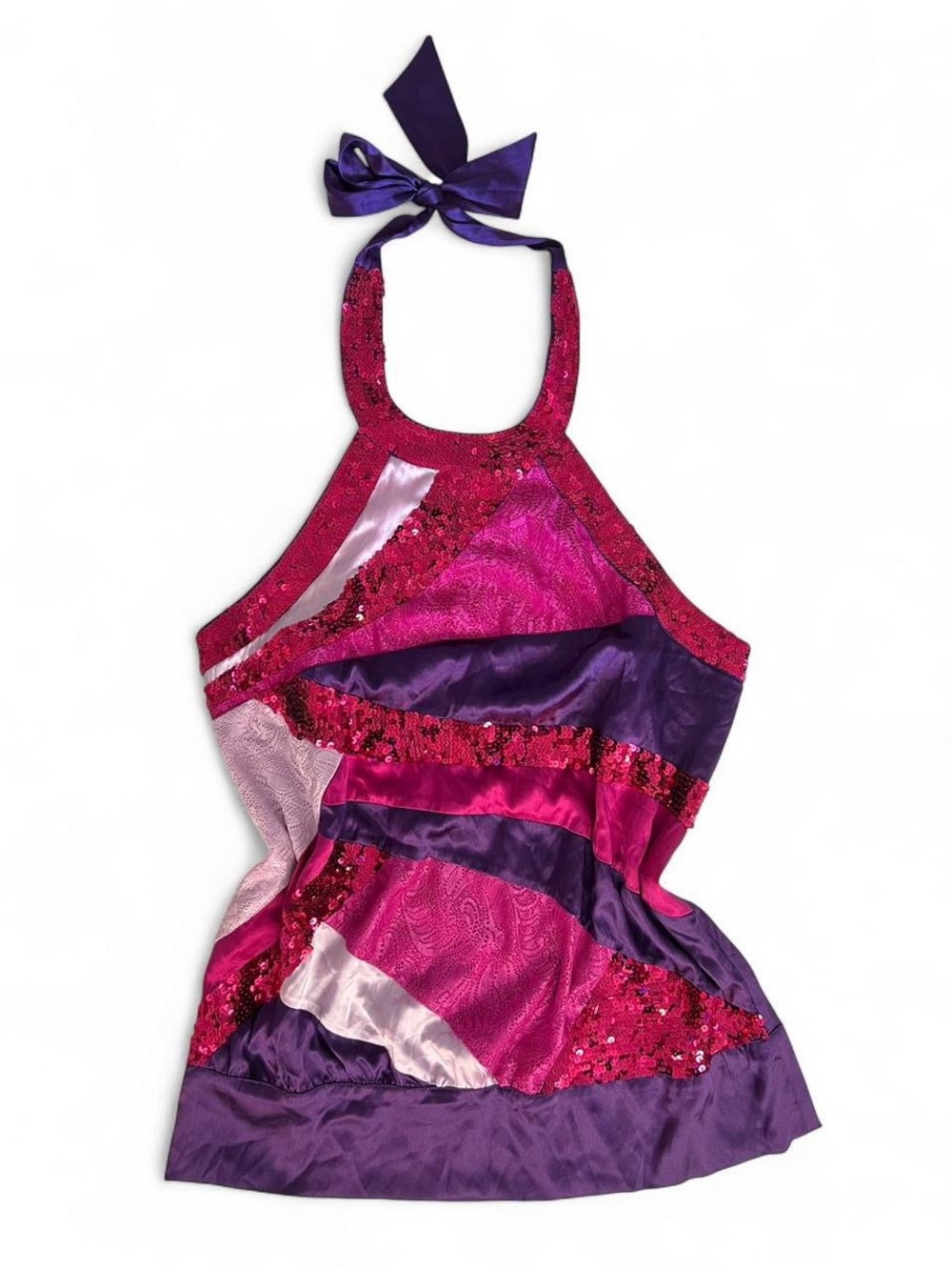 Vintage BEBE Silk and Sequin Halter Top